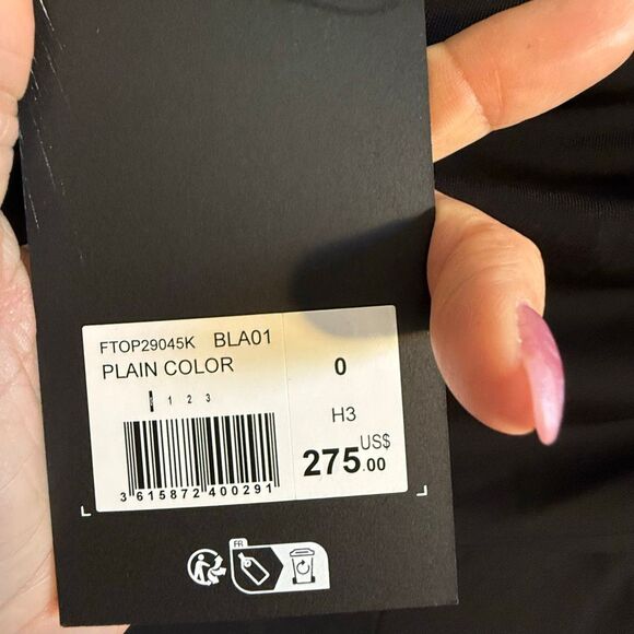 NWT The kooples off shoulders black top with mesh long sleeves Size French 0 (US - Picture 9 of 12